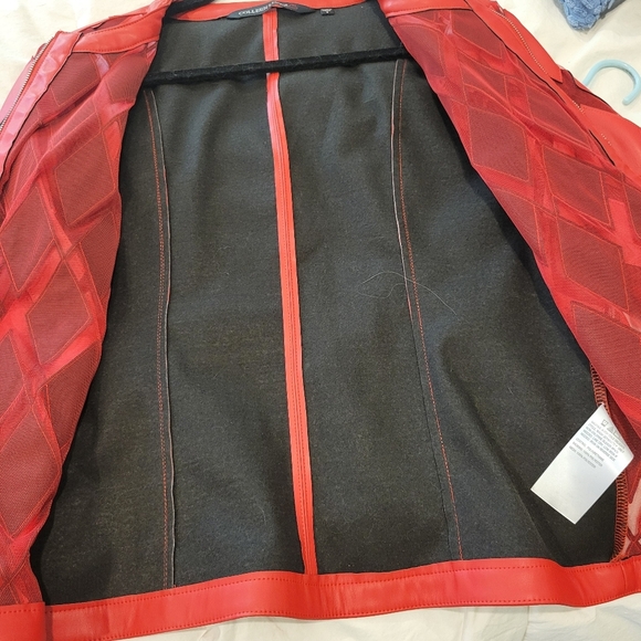Colleen Lopaz Faux Leather Jacket Bright Orange Beautiful Zip Front Small - Picture 2 of 9